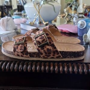 Mad Love Leopard Print Double Buckle Slide Sandals - Brown